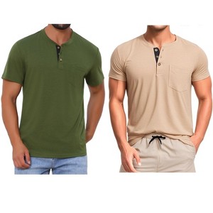 INSPIRE CHIC Men's Summer Short Sleeve Button Basic Henley T-Shirts 2 Packs - 1 of 4
