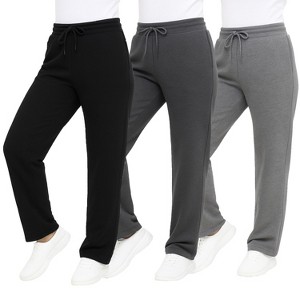 Blue Ice Women's Loose Fit  Classic Heavyweight Fleece Sweatpants with Open Bottom -3 Pack - 1 of 2