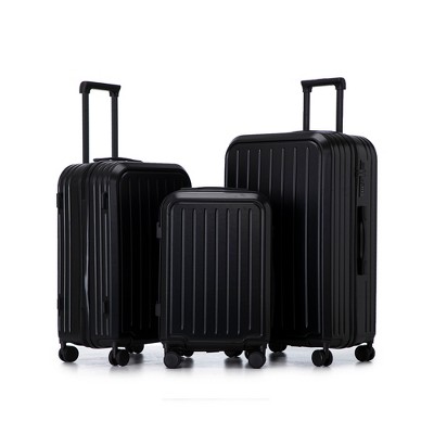 ModernLuxe 3PCS ABS Luggage Set Suitcase with Spinner Wheels, Cup Holder & USB Port, 20"+24"+28", Pink/Black/Mint Green