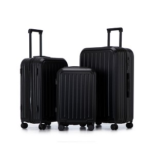 ModernLuxe 3PCS ABS Luggage Set Suitcase with Spinner Wheels, Cup Holder & USB Port, 20"+24"+28", Pink/Black/Mint Green - 1 of 4