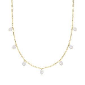 Ross-Simons 7-7.5mm Cultured Pearl Station Paper Clip Link Necklace in 18kt Gold Over Sterling Size 18 - 1 of 3