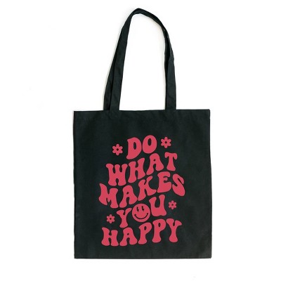 City Creek Prints Makes You Happy Flowers Canvas Tote Bag - 15x16 - Black