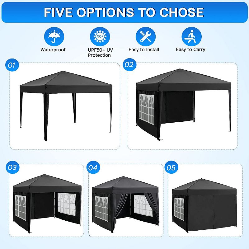 SKONYON 10x10 Canopy Tent Instant Pop-Up Canopy with 4 Sidewalls for Patio Backyard Garden Party Black, 5 of 9