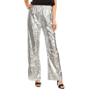 Anna-Kaci Women's Sparkly Sequin Flare Wide Leg Pants - 1 of 4