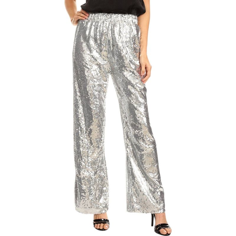 Anna-Kaci Women's Sparkly Sequin Flare Wide Leg Pants, 1 of 6