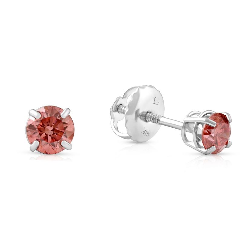 Pompeii3 1/2Ct Pink Lab Created Diamond Screw Back Studs Earrings 14K White Gold, 3 of 6