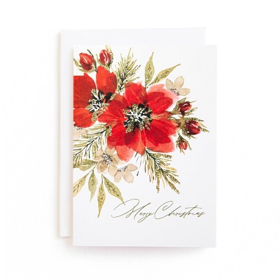Minted 10ct 'Merry Christmas' Poinsettia Boxed Holiday Greeting Card Pack