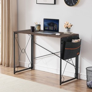 VECELO 39 in. 39" Foldable Computer Desk with Storage Bag, No Assembly Small Writing Table for Home Office, Black/Brown/Gray - 1 of 4