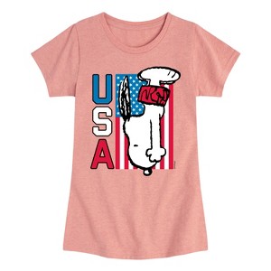 Girls' - Peanuts - Snoopy Woodstock USA Rowing Team Fitted Short Sleeve Graphic T-Shirt - 1 of 4