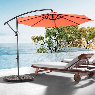 10FT Offset Hanging Market Patio Umbrella,Umbrella With 8 Steel Ribs,Large Double Sided Polyester Umbrella,Base Not Included-Coolbibila