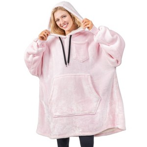 PAVILIA Faux Shearling Wearable Blanket Hoodie, Cozy Oversized Hooded Sweatshirt Adults, Warm Fleece Big Pocket - 1 of 4