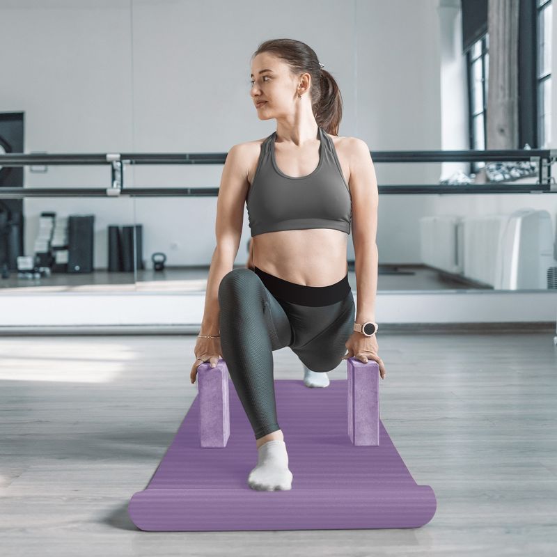 BalanceFrom Fitness 7 Piece Home Gym Yoga Set with 0.5 Inch Thick Yoga Mat, 2 Yoga Blocks, Mat Towel, Hand Towel, Stretch Strap, and Knee Pad, Purple, 4 of 7