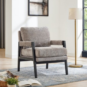 Chenille Upholstered Mid-Century Modern Accent Armchair with Removable Back Cushion, Soft Cushioned Seat and Solid Acacia Wood Frame - 1 of 4