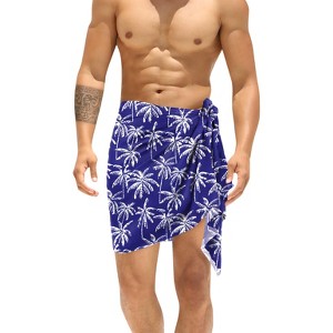 LA LEELA Men's Beach Sarong Cover Up Swimwear Wrap One Size Palm Tree Royal Blue - 1 of 4