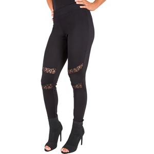 Poetic Justice Curvy Women's Black Peekaboo Lace Insert Pull On Ponte Legging - 1 of 4