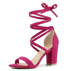 Allegra K Women's Back to College Open Toe Lace Up Chunky High Heels Strappy Sandals - 1 of 4