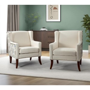 Set of 2 Detlev farmhouse-special  Wooden Upholstered Armchair with Square Arms and Spring | ARTFUL LIVING DESIGN - 1 of 4