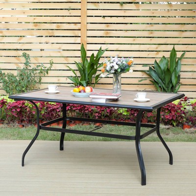 Outdoor Rectangle Dining Table with Steel Frame & 1.57" Umbrella Hole - Captiva Designs