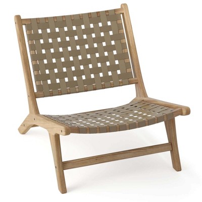 Costway Modern Teak Wood Lounge Chair with Nylon Woven Backrest & Seat Comfy Reading Chair Brown/Black