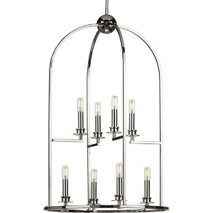 Progress Lighting Seneca 8-Light Foyer Pendant, Polished Nickel, Open-Cage Design, Candelabra Lights, Modern Farmhouse & Luxe Settings - 1 of 2
