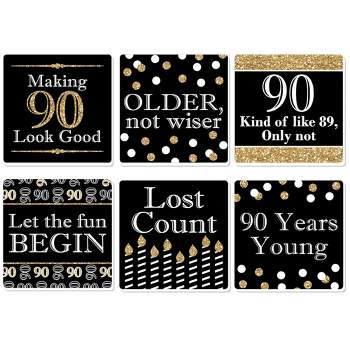 Big Dot of Happiness Adult 90th Birthday - Gold - Funny Birthday Party Decorations - Drink Coasters - Set of 6