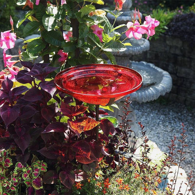 3&#34; Iron and Crackle Glass Birdbath Bowl with Stake Red - ACHLA Designs, 4 of 5