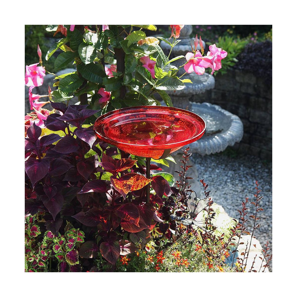 3" Iron and Crackle Glass Birdbath Bowl with Stake Red - ACHLA Designs: Weather-Resistant, Freestanding - thumbnail 3