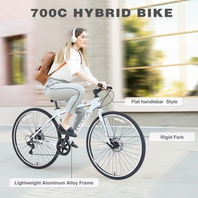 Aukfa  7-Speed Hybrid Bike - Aluminum Frame, Dual Disc Brakes, 700C Wheels - Men/Women's City Bicycle,Multiple Colors