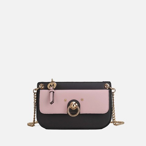 MKF Collection Jill Vegan Leather Color Block Crossbody Handbag by Mia K - Charcoal Pink