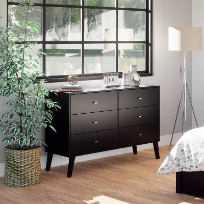Black Mid-Century Double Dresser with Deep Drawers