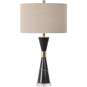 Uttermost Modern Mid Century Table Lamp 29 3/4" Tall Black Marble Beige Linen Fabric Oval Shade for Living Room Bedroom House Home - 1 of 1