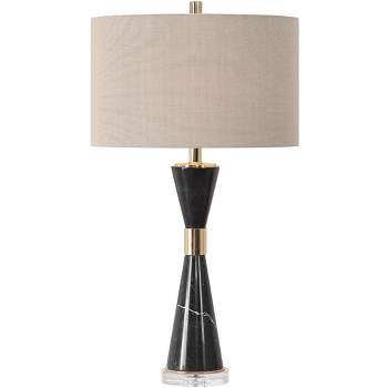 Uttermost Modern Mid Century Table Lamp 29 3/4" Tall Black Marble Beige Linen Fabric Oval Shade for Living Room Bedroom House Home