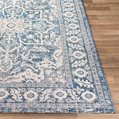 Navy and Light Blue Traditional Synthetic Area Rug 2' x 2'11"
