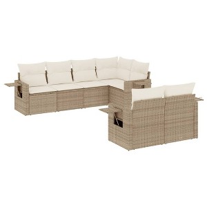 vidaXL 7 Piece Patio Sofa Set with Cushions Beige and Cream Poly Rattan - 1 of 4