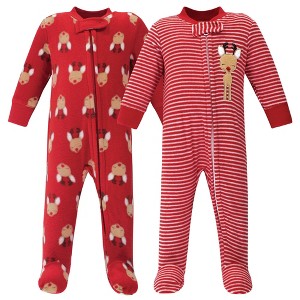 Hudson Baby Baby Fleece Zipper Sleep and Play 2pk, Red Reindeer - 1 of 3