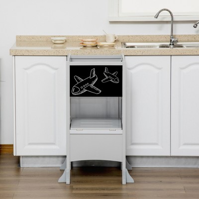Compact Foldable Wooden Step Stool with Detachable Chalkboard