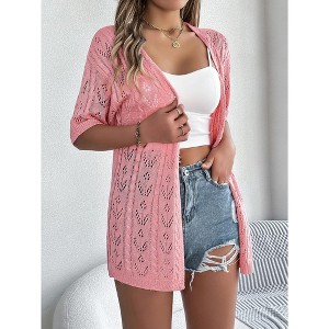 Women's Openwork Short Sleeve Knit Cardigan, Lightweight Cover-Up for Beach & Vacation Sun Protection - 1 of 4
