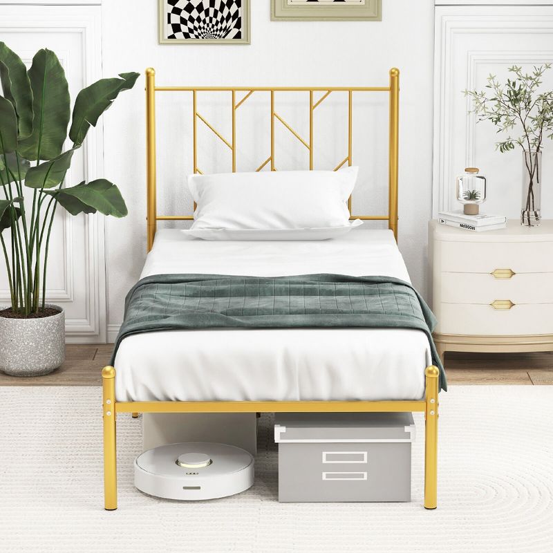 Tangkula Twin Size Platform Bed Frame Heavy-duty Metal Bed Frame w/Sturdy Metal Slat Support Gold, 2 of 11