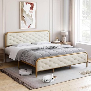 King Size Bed Frame with Premium Velvet Headboard & Footboard, Diamond Tufted Design, Heavy Duty Metal Frame, Solid Wood Slats, Noise-Free - 1 of 4