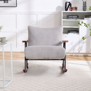 CAVINAS Mid-Century Rocking Chair with Walnut Wood Arms, Upholstered Lounge Accent Chair with Metal Frame and Support Foam - 1 of 4
