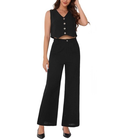 INSPIRE CHIC Women's V Neck Sleeveless Crop Tank and Wide Leg Pants Casual Outfits Set 2 Pcs - image 1 of 4