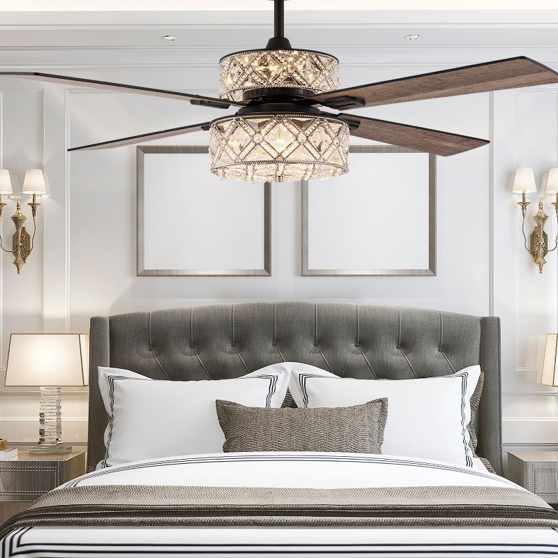 52&#34; Maeve Oil-Rubbed Bronze Metal and Crystal Glass Lighted Ceiling Fan - River of Goods, 3 of 15