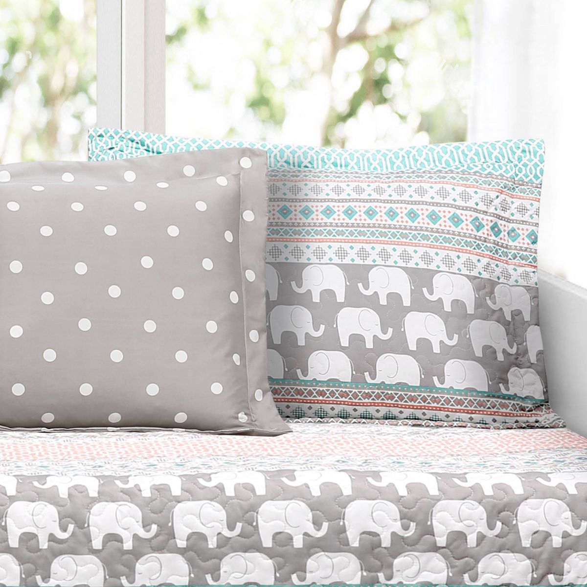 6pc Elephant Striped Daybed Kids' Cover Set - Lush Décor: Daybed Bedding Sets, Comforter, Pillowcases, Multicolor - thumbnail 2