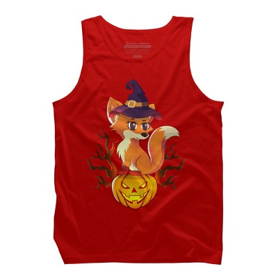 Men's Design By Humans Cute Witch Fox With Jack O Lantern Halloween Shirt By thebeardstudio Tank Top