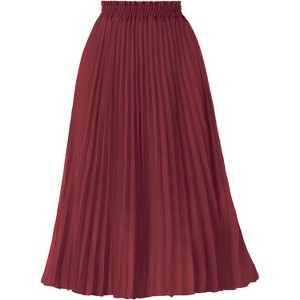 Women's High Waist Pleated A-Line Midi Skirt - Swing Flare Design A-burgundy - 1 of 4