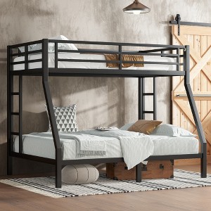 Lycvki Black Metal Twin over Full Bunk Bed for Teens and Adults/No Box Spring Needed - 1 of 4