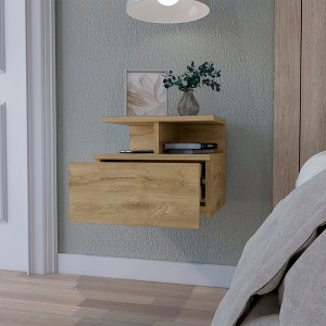 TIRAMISUBEST Floating Nightstand with 2-Tier Shelf and 1-Drawer - Beige Mobile File Cabinet - 1 of 4