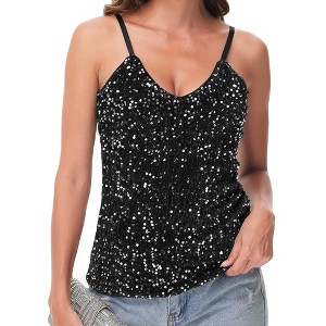 Anna-Kaci Women's Sequined Spaghetti Strap V-Neck Camisole Top for Party and Night Out - 1 of 4