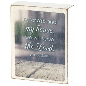 Dicksons As For Me And My House Grey and White 3 x 4 Inch Wood Table Top Block Sign - 1 of 1