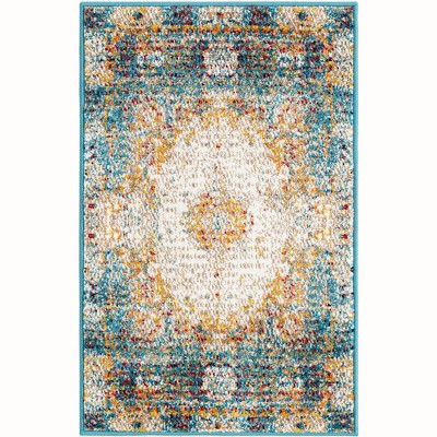 Rectangular Blue and Brown Synthetic Stain-Resistant Indoor Rug